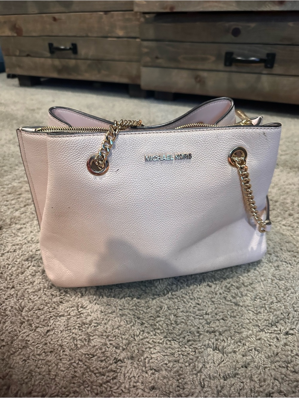 MICHAEL KORS Pale Pink Pebbled Leather Chain-Handle Shoulder Bag